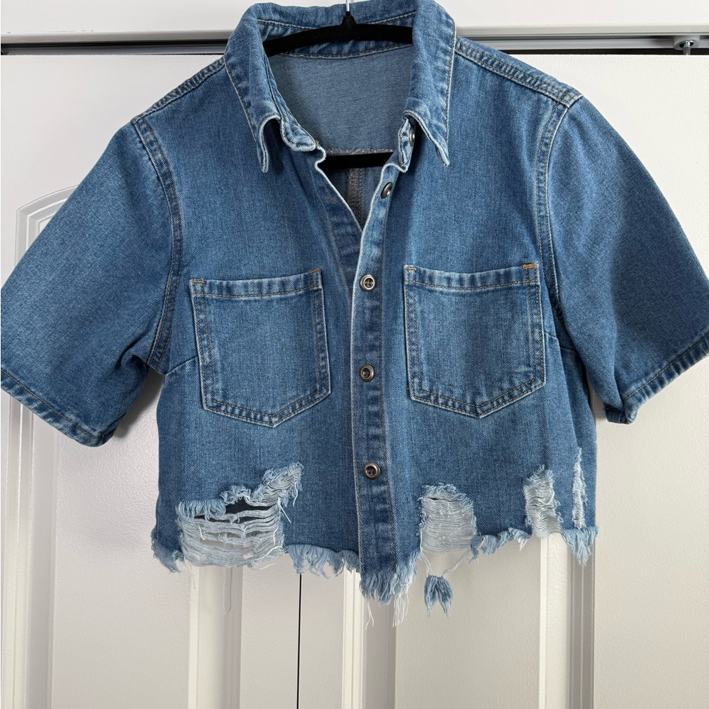Cropped Denim Shirt